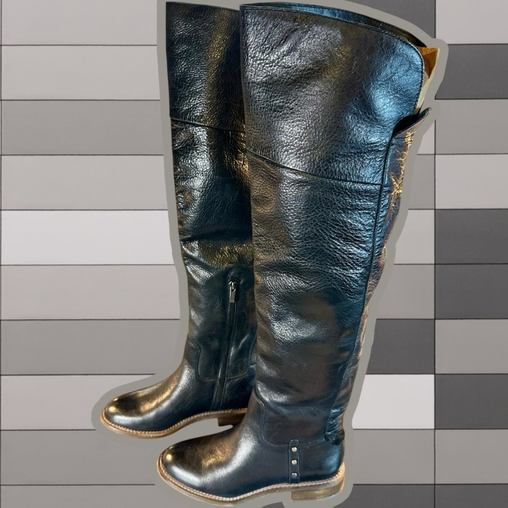 NWOT Franco Sarto ‘Haleen’ Black Genuine Leather Over-The-Knee Boots Size 5.5
